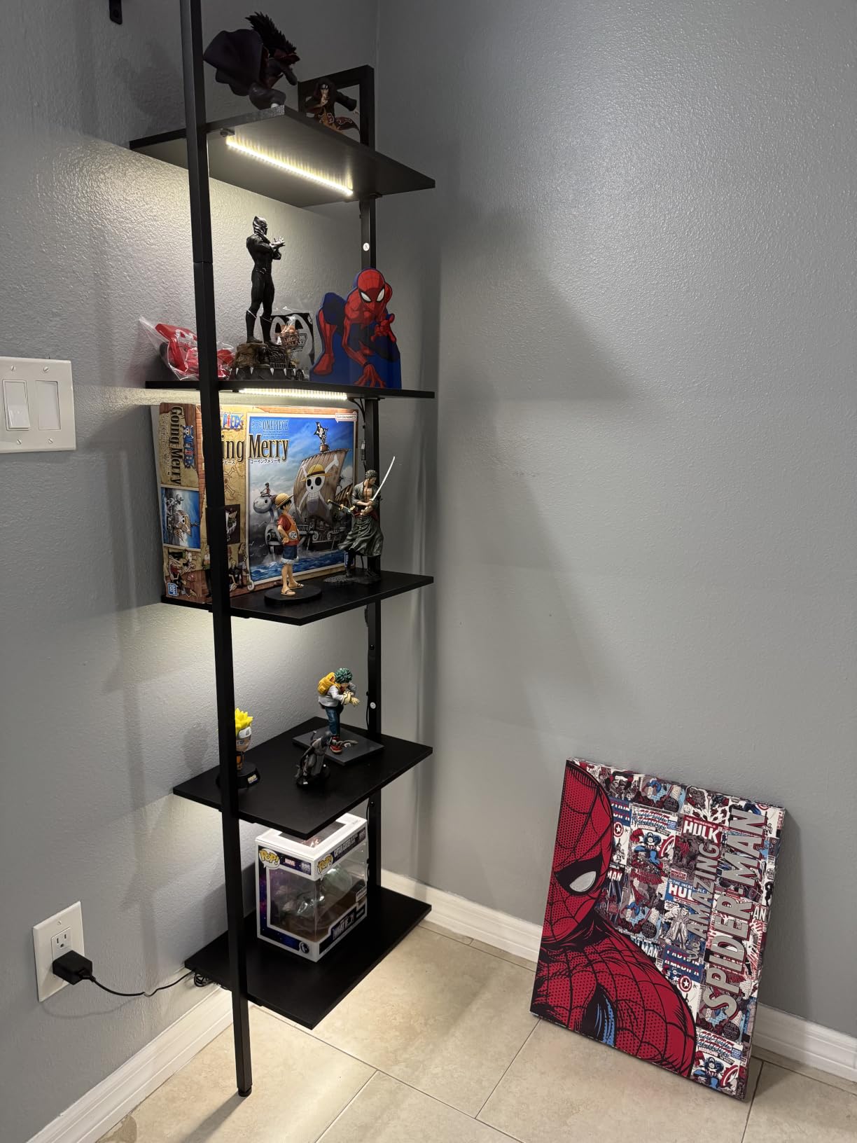 Tajsoon 5 Tier Ladder Bookshelf with Light, Wall Ladder Shelf Rustic Brown customer photo 2