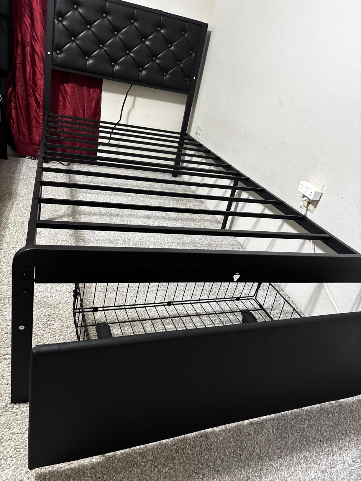 Fluest Queen Bed Frame with 2 Storage Drawers, Upholstered Headboard Button Tufted Bed Frame with Charging Station, No Box Spring Needed, Noise-Free, All Metal Structure, Black customer photo 1