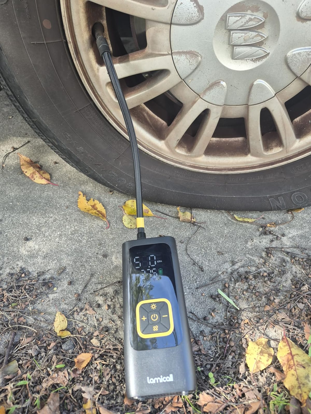 Lamicall Car Tire Inflator Portable Air Compressor, 4X Faster, 150 PSI | with Auto Stop, Rechargeable, Pressure Gauge Display, LED Light, Car Accessories Automatic Air Pump for Motorcycle Bike Ball customer photo 2
