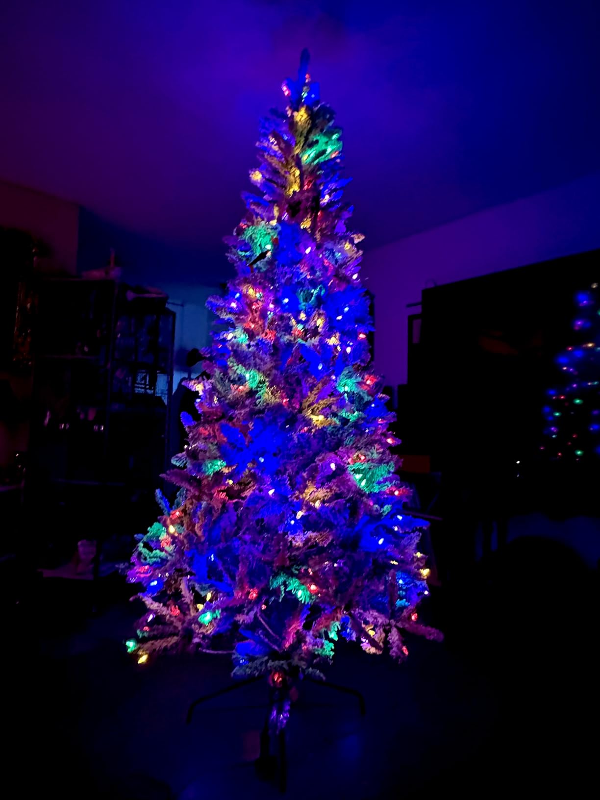 7.5 FT Pre-lit Snow Flocked Christmas Tree Spruce with Remote Control, 350 Warm White Multi-Color Changing LED Lights, Artificial Hinged/Feel Real/Realistic for Home, Dual Color LED customer photo 1