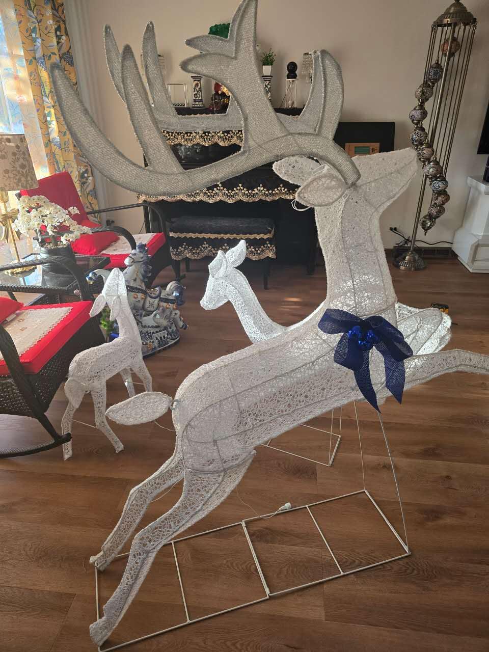 Tangkula 3 Pieces Lighted Christmas Reindeer, Holiday Reindeer Family Set with 255 Cold White Lights, Stakes, Indoor Outdoor Lighted Christmas Decoration for Lawn Yard Garden (White) customer photo 1