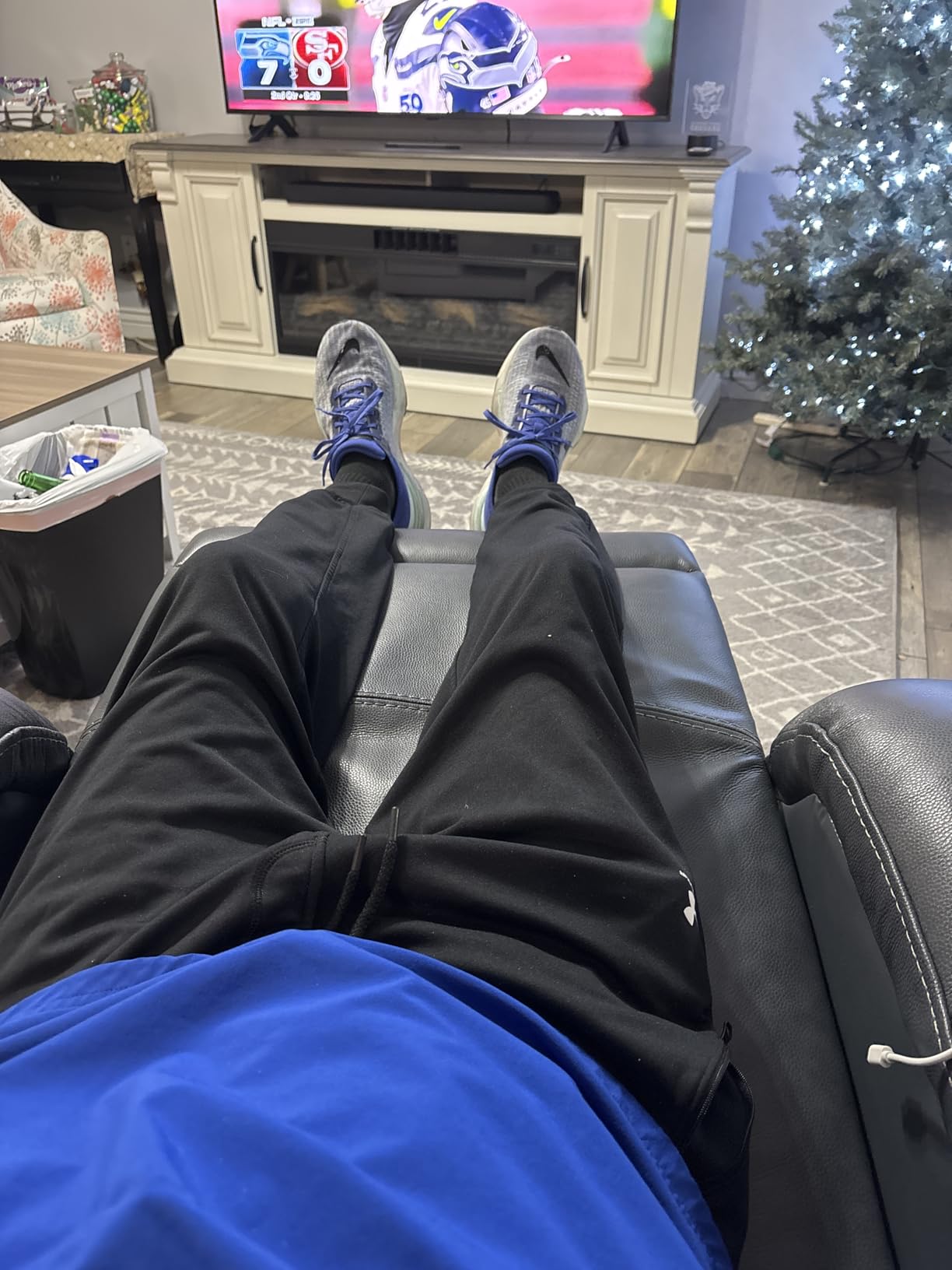 Watson & Whitely Oversized Genuine Leather Power Recliner Chair, Navy Blue customer photo 2
