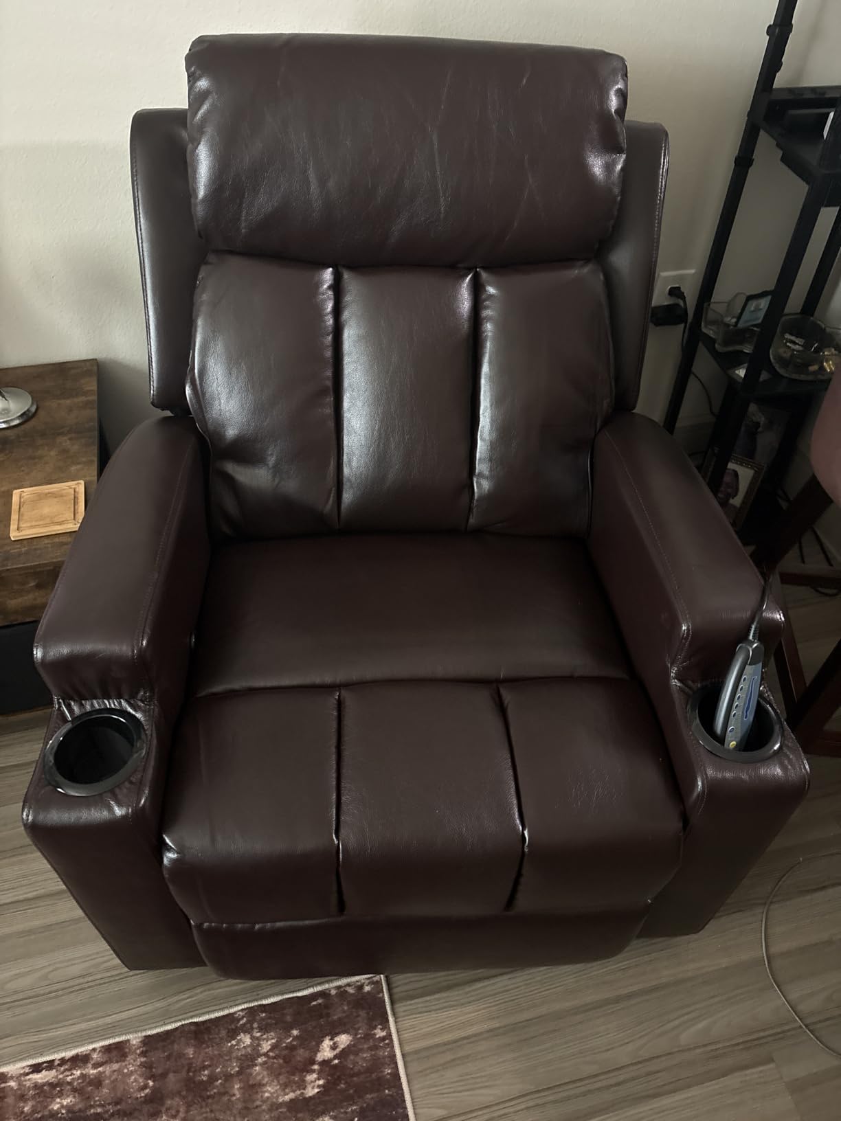 CANMOV Manual Recliner Chair with Massage and Heat,Breathable Leather Recliner Chair with Armrest and Backrest, Manual Reclining Single Sofa with 2 Cup Holders, Side Pocket for Living Room,Dark Brown customer photo 2