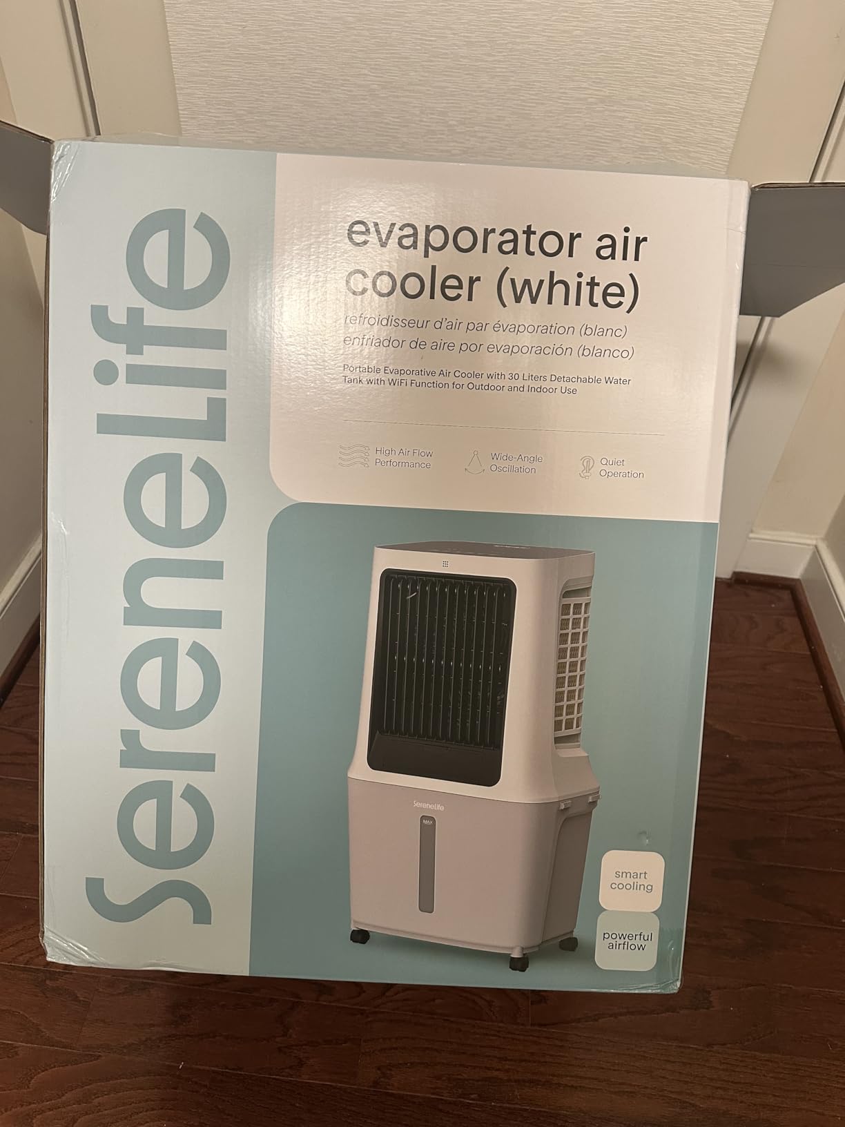SereneLife Portable Swamp Cooler Air Conditioner - 2500 CFM Airflow, 8 Gallon Water Tank Portable Evaporative Air Cooler for Room & Outdoors, WiFi, Humidifier & Fan Modes, Ice Packs & Remote Included customer photo 1