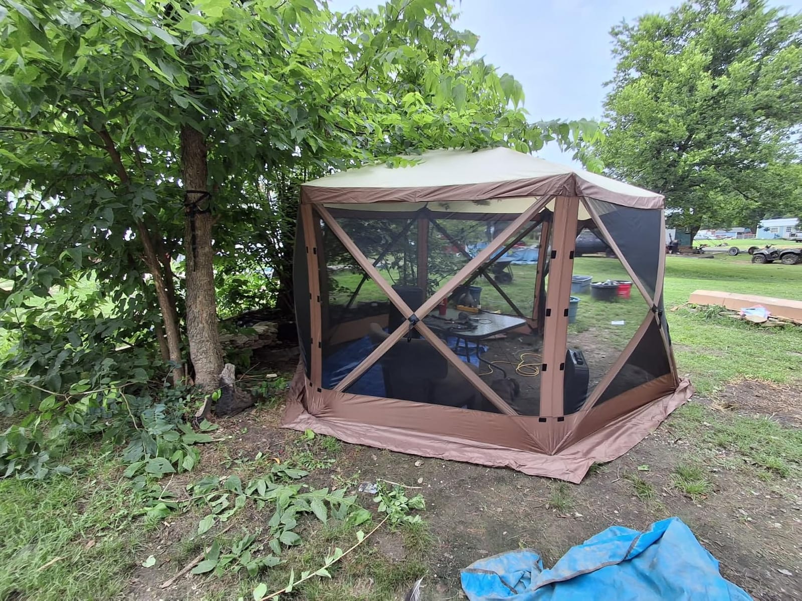 Aoxun 12x12ft Pop Up Canopy Tent, Camping Gazebo Screen Tent, Brown customer photo 2