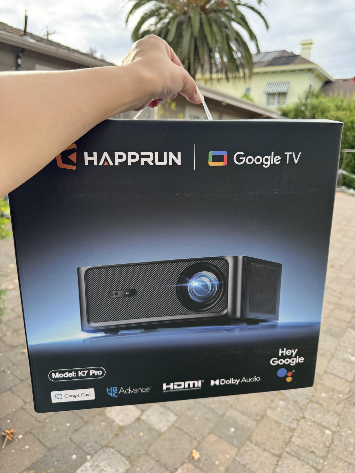 HAPPRUN 3000 ANSI Lumens Outdoor Projector with Official Google TV, 4K Supported customer photo 1
