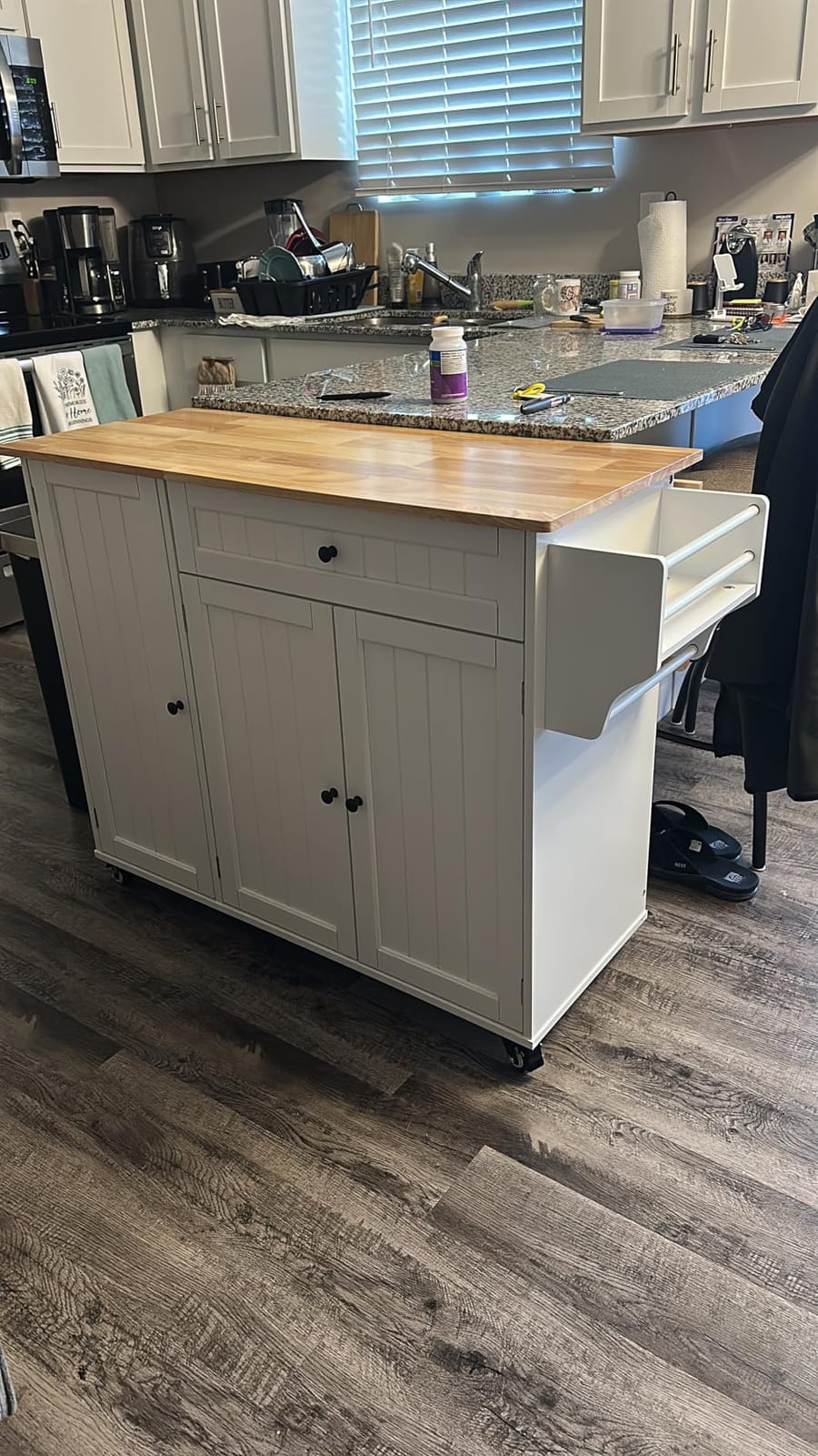 Ahomly Rolling Kitchen Island with Storage, Drop Leaf and Drawer, Brown customer photo 2