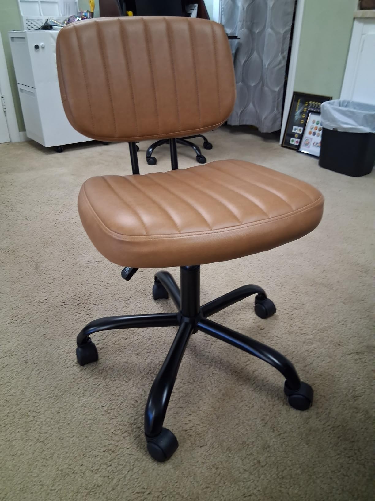 DUMOS Armless Office Chair, Small Home Desk Chair, Lumbar Support, Beige customer photo 1