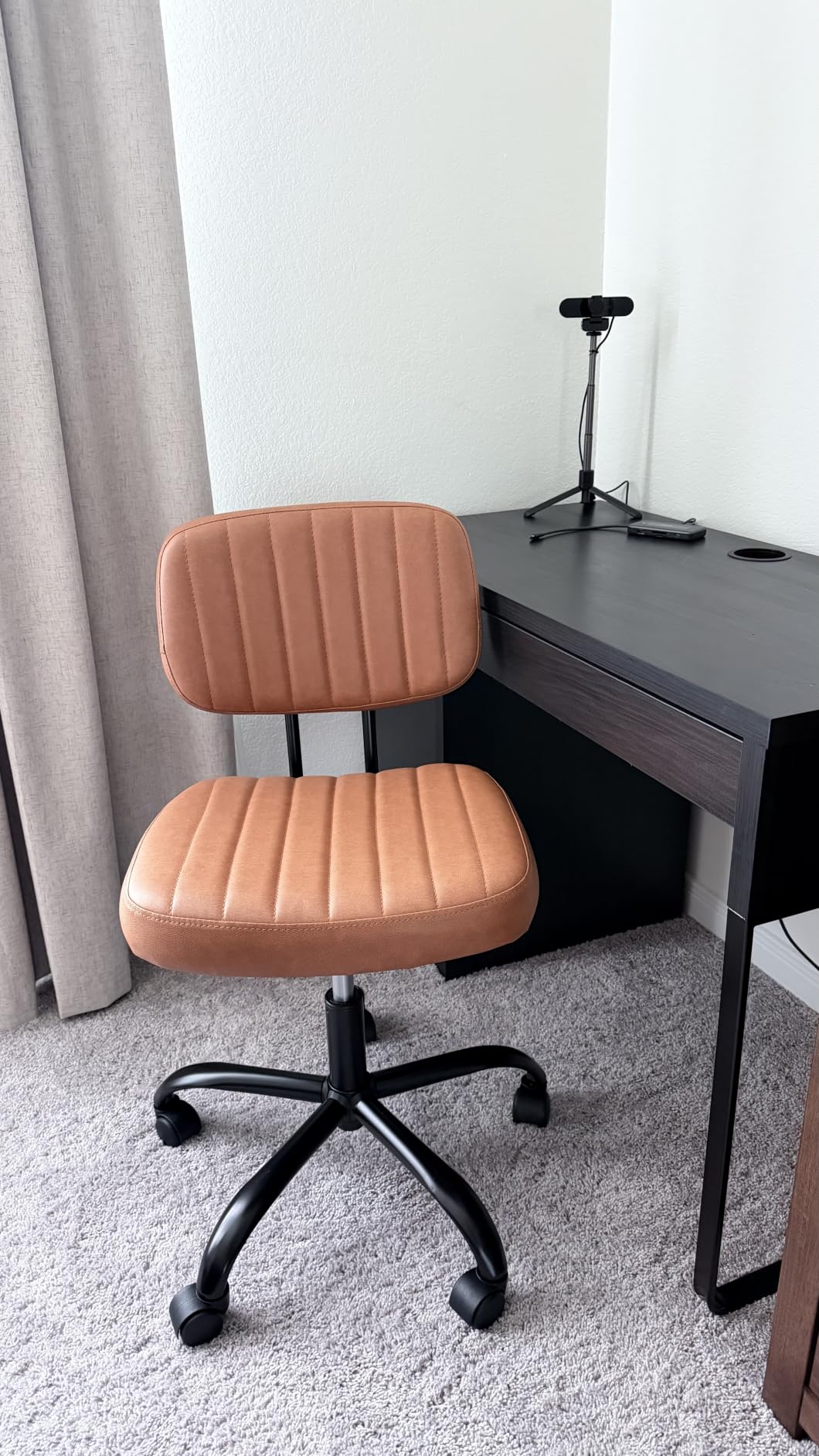 DUMOS Armless Office Chair, Small Home Desk Chair, Lumbar Support, Beige customer photo 2
