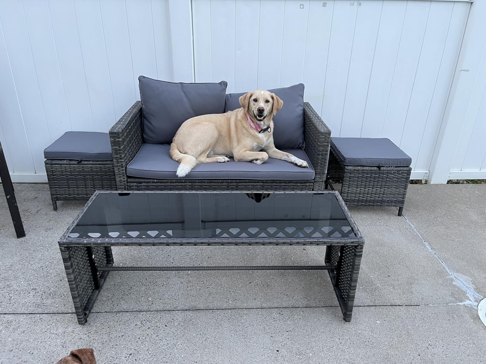 Shintenchi Outdoor Sectional Patio Furniture Set 4-Piece, All-Weather PE Rattan Sofa Couch with Cushions & Storage Coffee Table for Yard, Garden, Porch, Poolside (Gray) customer photo 2