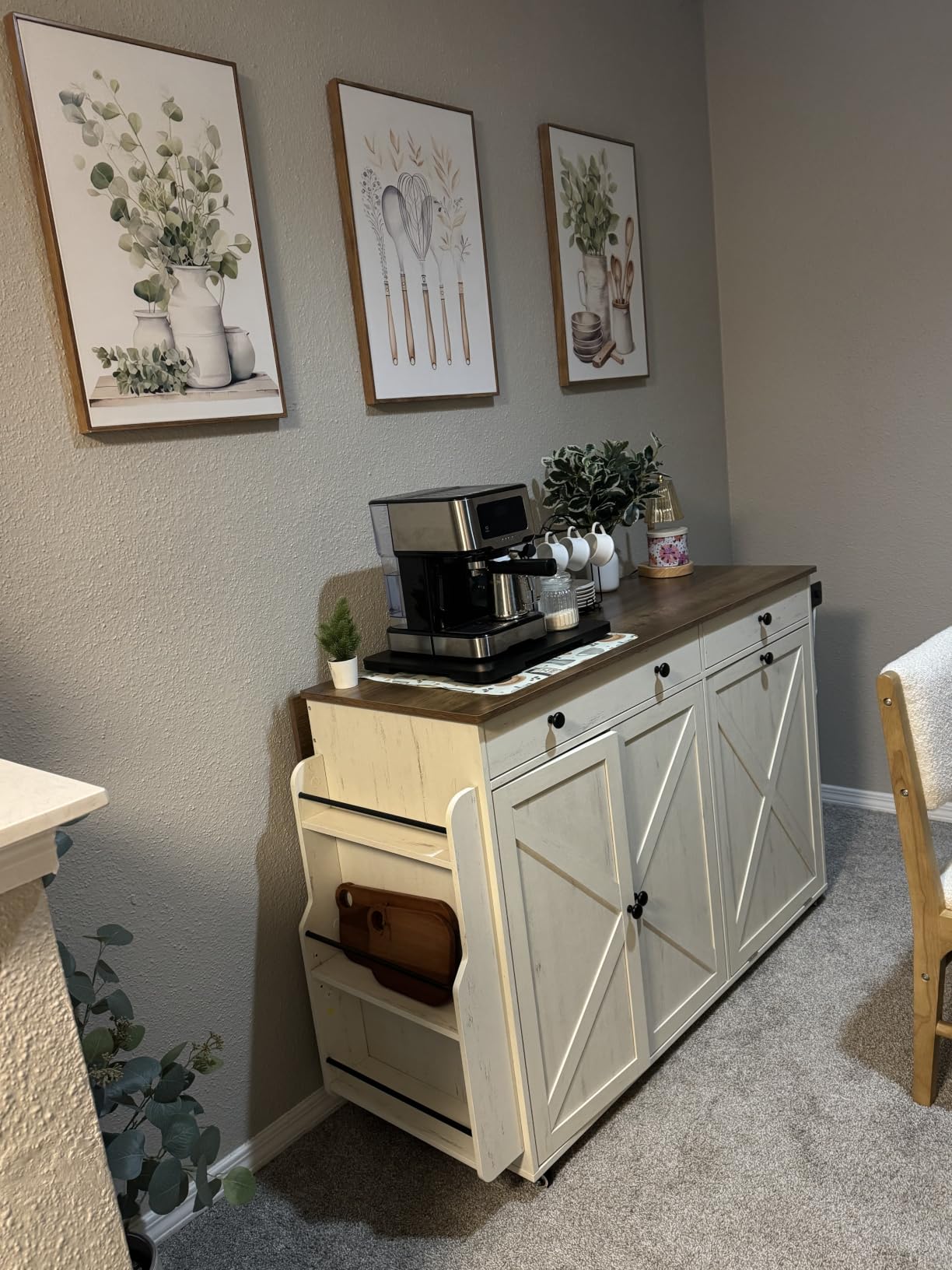 VASAGLE Mobile Kitchen Island with Trash Can Storage, Drop Leaf customer photo 1