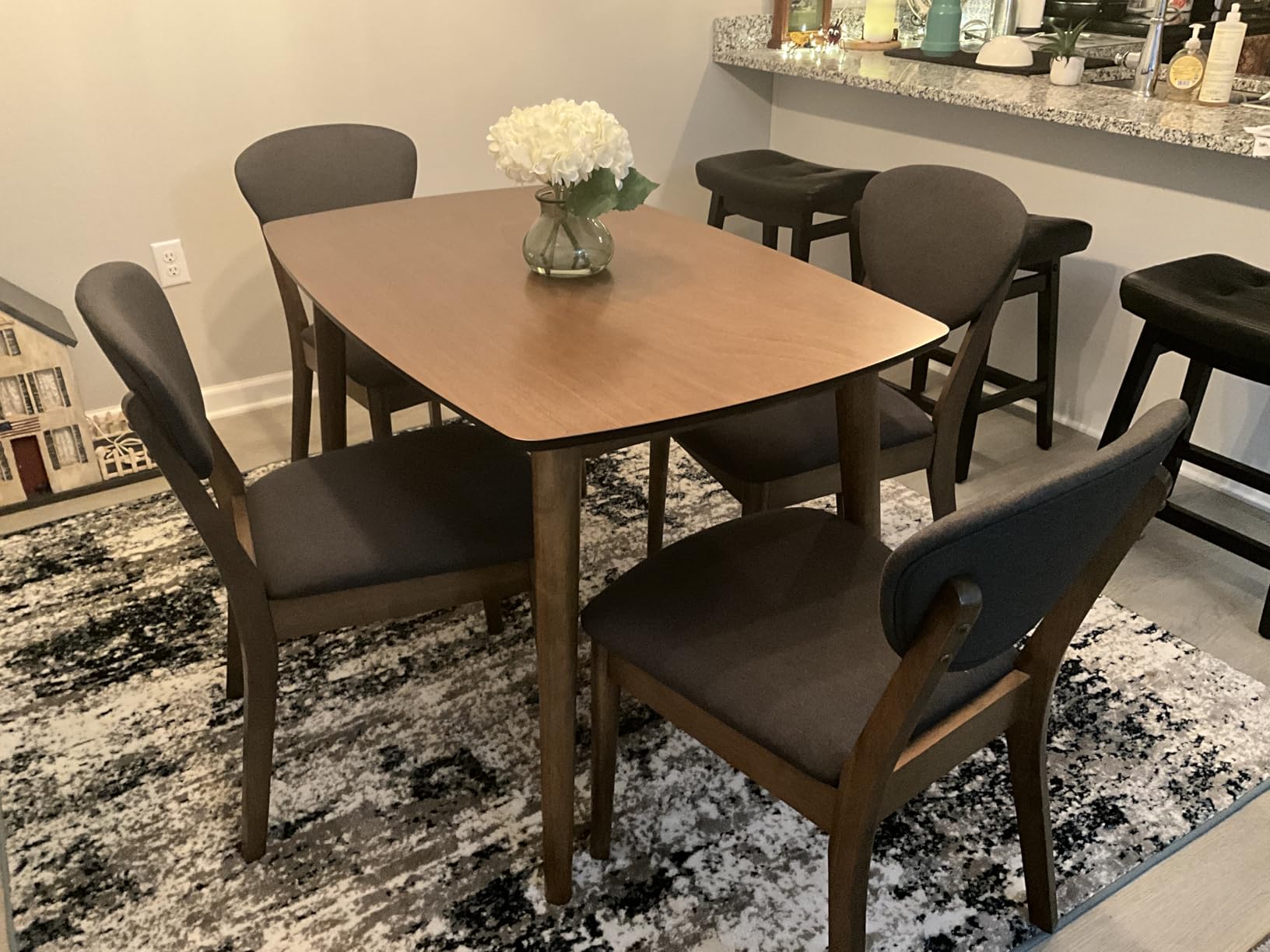 Best Choice Products 5-Piece Dining Set, Compact Mid-Century Modern Table & Chair Set for Home, Apartment w/ 4 Chairs, Padded Seats & Backrests, Wooden Frame - Walnut/Oatmeal customer photo 1
