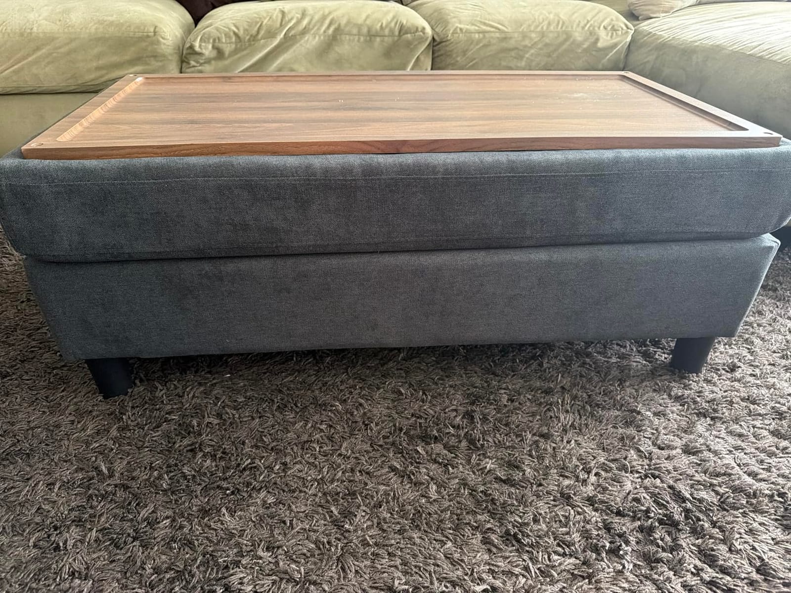 LINSY HOME 46 Inches Wide Storage Ottoman Bench, Linen Coffee Table Folding Long Shoes Bench Footstool, Storage Chest, Foot Rest Stool, for The Living Room, Entryway and Family Room(Beige) customer photo 1