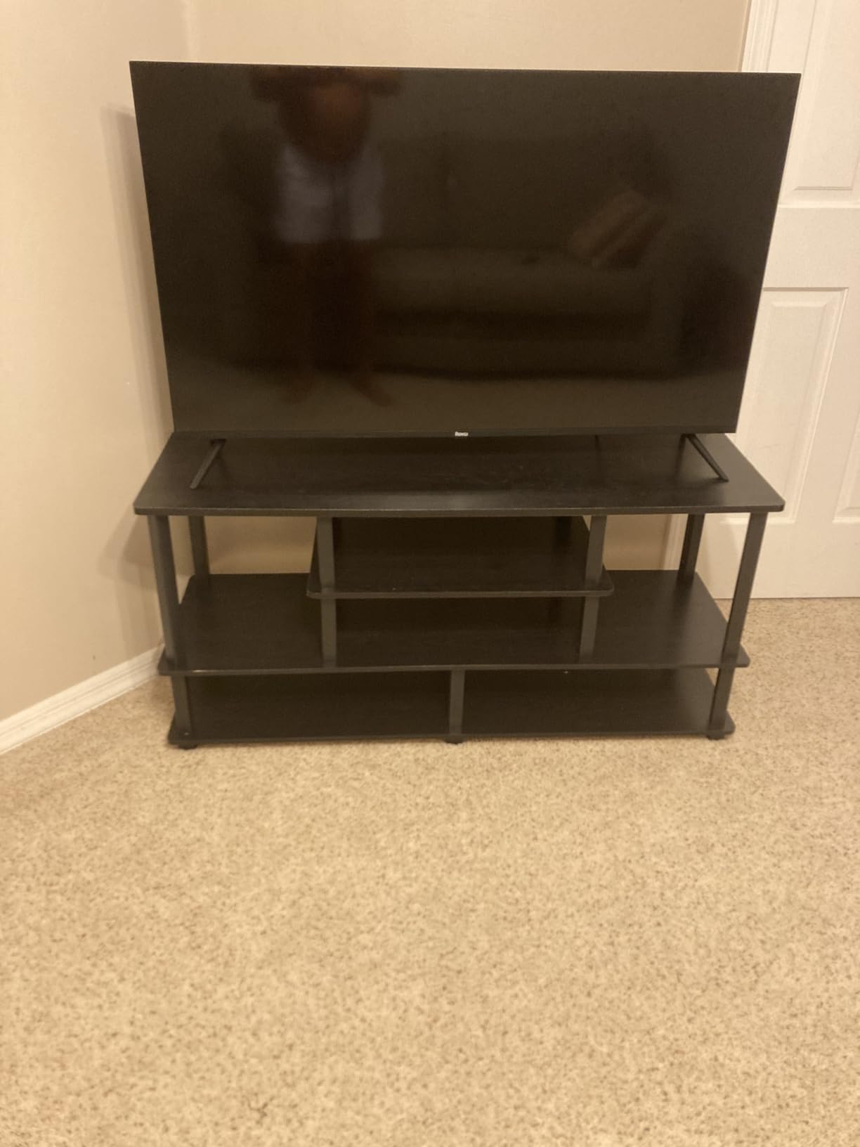 Furinno Jaya Toolless Assembly TV Stand for TV up to 55 Inch, 4-Tier Entertainment Center, TV Console with 2 Storage Bins, for Living Room, Bedroom, Home Office, Black Espresso customer photo 1