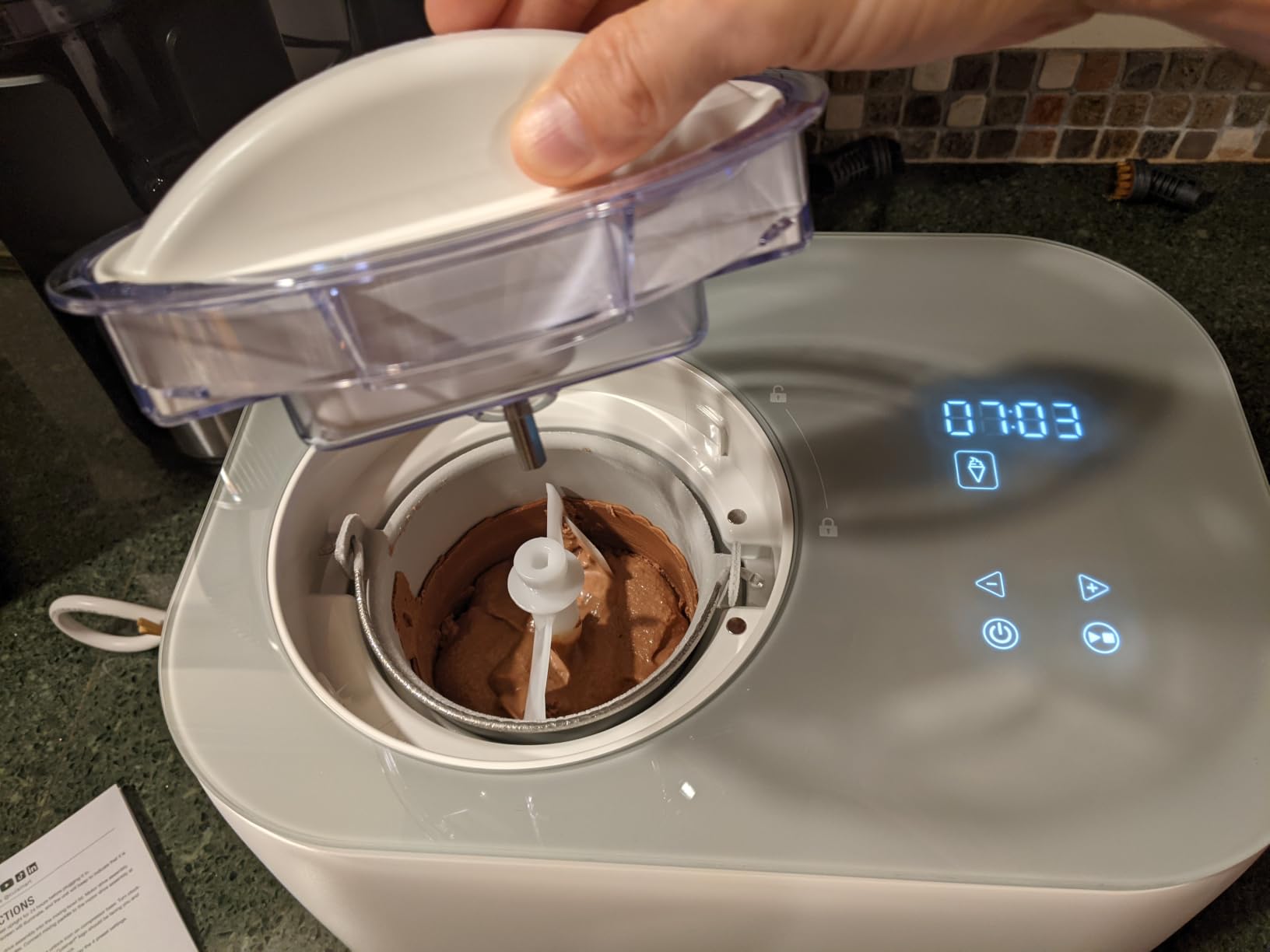 Cuisinart Ice Cream Maker Machine, Automatic, No Pre-Freezing, 1-Qt | Ice cream machine and frozen yogurt machine with Freeze Ease technology, presets, and a compact countertop design, ICE-90 customer photo 1