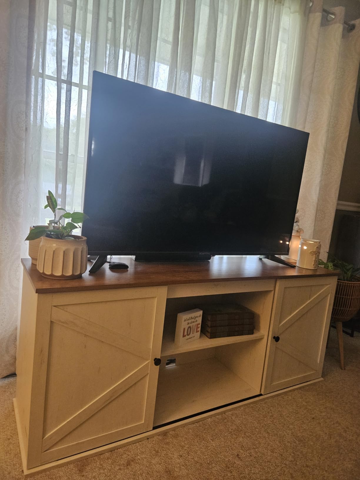 VASAGLE Farmhouse TV Stand for 65'' TV, Media Console, Sliding Barn Doors customer photo 2