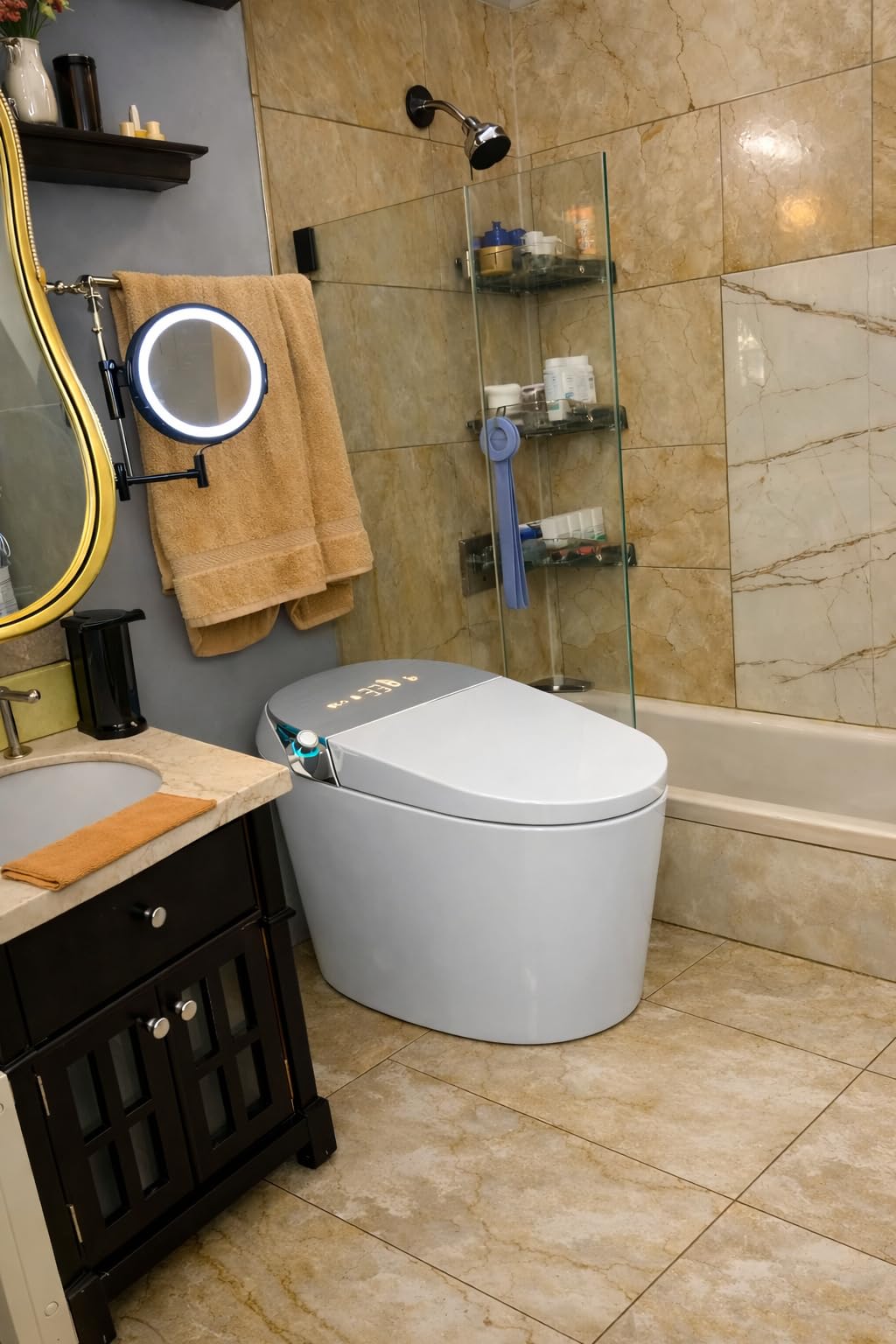 Smart Toilet with Bidet Built In, One-Piece Tankless Design with Remote,Auto Open & Close Lid, Dual Auto Flush, Heated Seat, Warm Air Dryer, Multiple Wash Modes & Temp Display customer photo 1