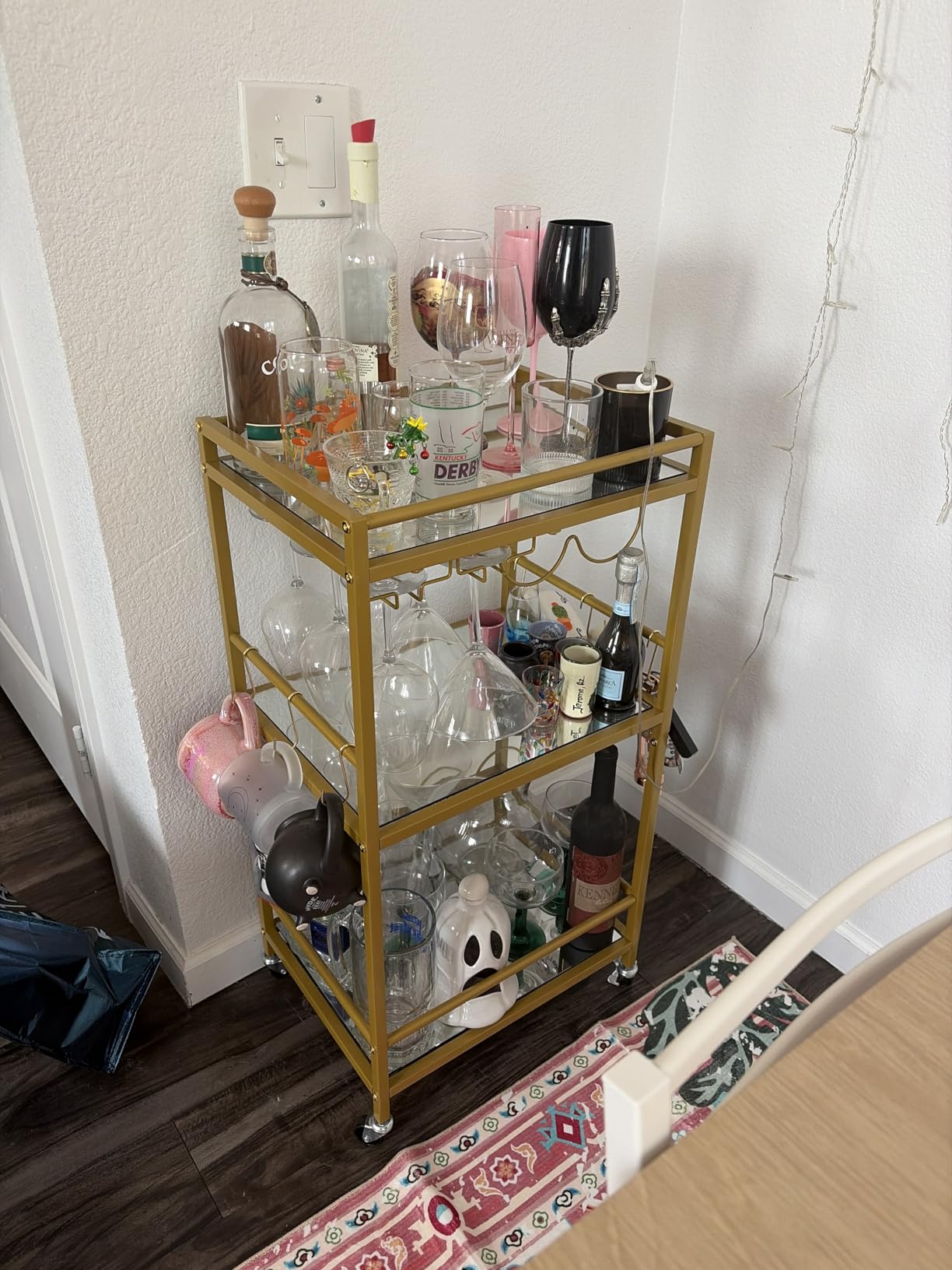 TUTOTAK Bar Cart with 2 Mirrored Shelves, Wine Rack & Glass Holder customer photo 1