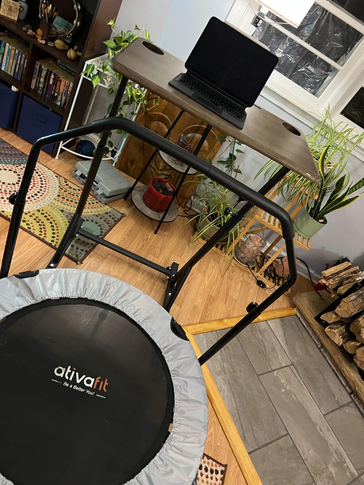 SELEWARE Indoor Cycling Desk Height Adjustable Bike Desk Workstation Standing Desk Wooden Laptop Desk Portable Bike Trainer Fitness Desk with Lockable Wheels for Indoor Cycling Treadmill & Office Use customer photo 2