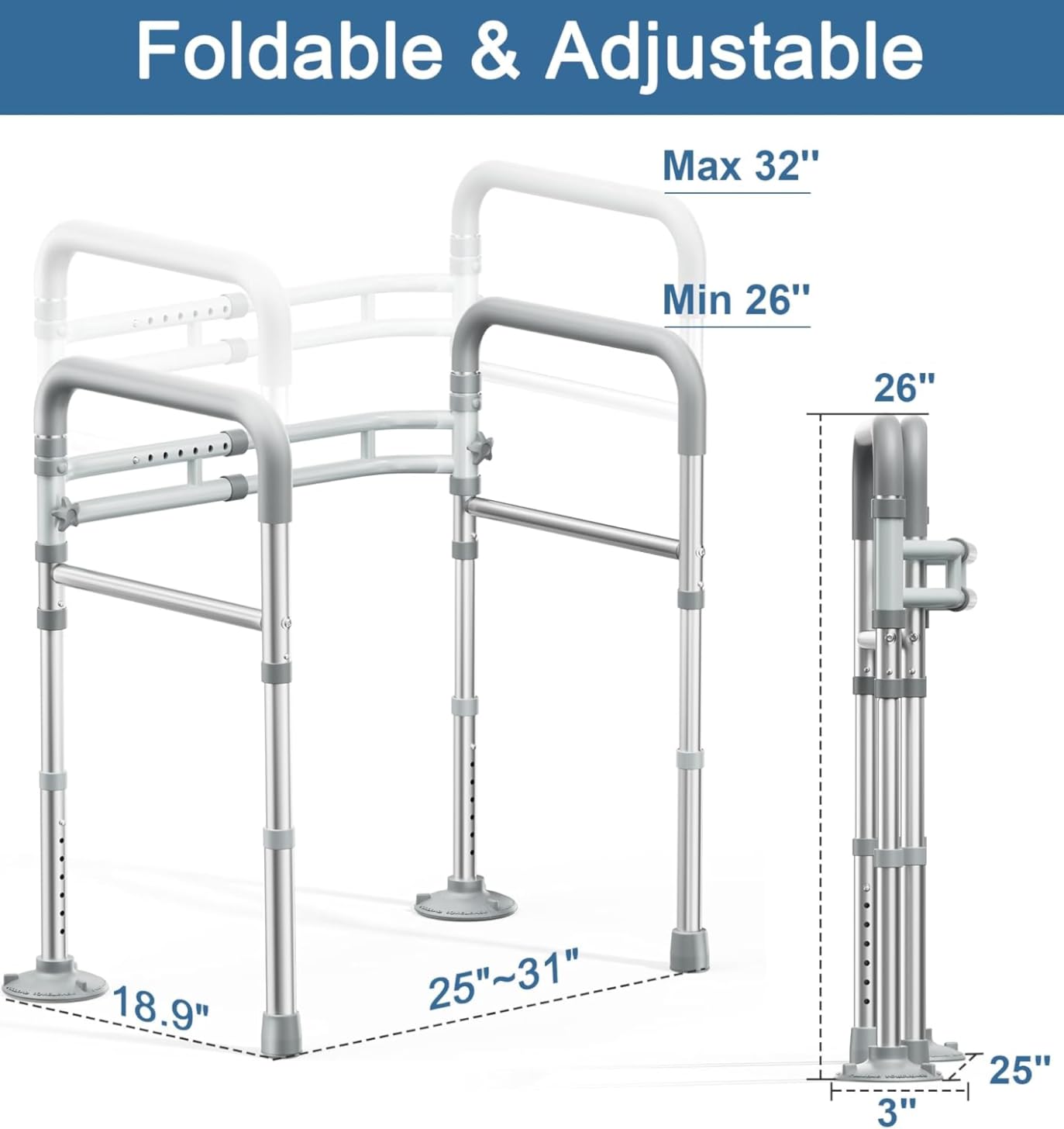 HOMLAND Toilet Safety Rails for Seniors, Adjustable Height & Width, 350 Lbs customer photo 1