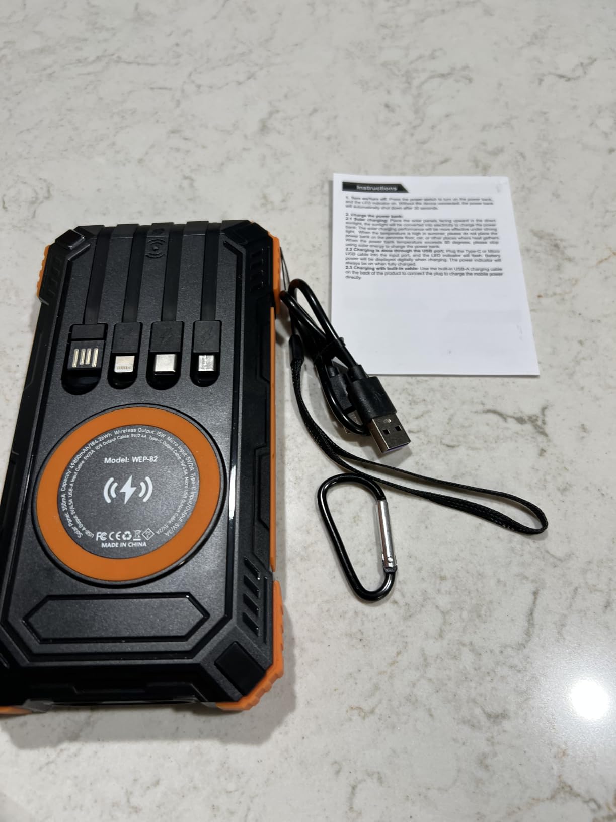 Solar Charger Power Bank 49800mAh Wireless Portable Phone Charger, 22.5W QC3.0 Fast Charging Built in 4 Cables with USB C 6 Outputs & 2 Inputs for All Cell Phone customer photo 1